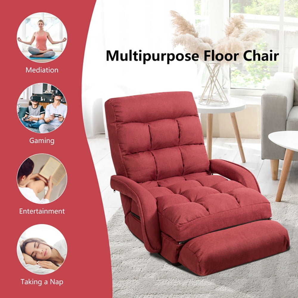 Finihen Folding Lazy Sofa Chair, Floor Chair, Folding Lazy Floor Chair Sofa with Armrests and Pillow, for Living Room, Bedroom, for Gaming, Reading, Red Finihen Folding Lazy Sofa Chair, Floor Chair, Folding Lazy Floor Chair Sofa with Armrests and Pillow, for Living Room, Bedroom, for Gaming, Reading, Red
