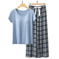 thumbnail image 2 of XuJwPNcy Womens Pajamas Sets Built in Bra Casual Short Sleeve Nightshirts with Long Pants Pjs Sleepwear Lounge Set, 2 of 3