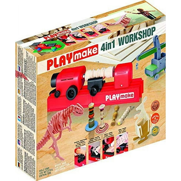 PLAYmake Atelier de Bois 4 en 1 Sûr pour les Enfants Casse-Tête de Travail Adapté aux Enfants Coupe le Bois Doux Sans Risque de Blessure Base Sécurisée pour Toute Plaque de Construction