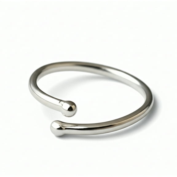 Beaded Open Wrap Ring, Solid 925 Sterling Silver, Minimalist Ball-End Adjustable Ring