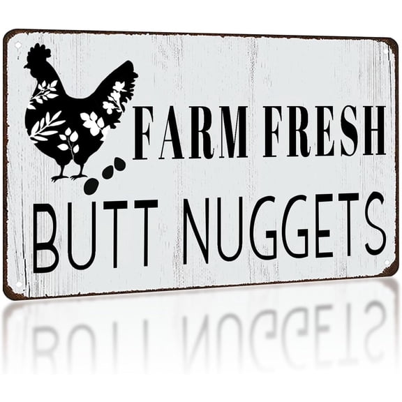 Funny Farm Fresh Butt Nyggets Kitchen Metal Signs Vintage Tin Sign for Farm Chicken Coop Farmhouse Decor 8×12 Inch