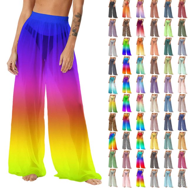 Pincandy Women's Cover Up Pants Sheer Sarong Coverups Summer Boho Beach Pant Elastic Waist Palazzo Cover Up Pants