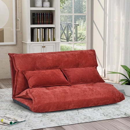 Floor Sofa Adjustable Lazy Sofa Chair Sleeper Bed Folding Lounge Couch 5 Position Adjustment Back Video Gaming Sofa with Two Pillows