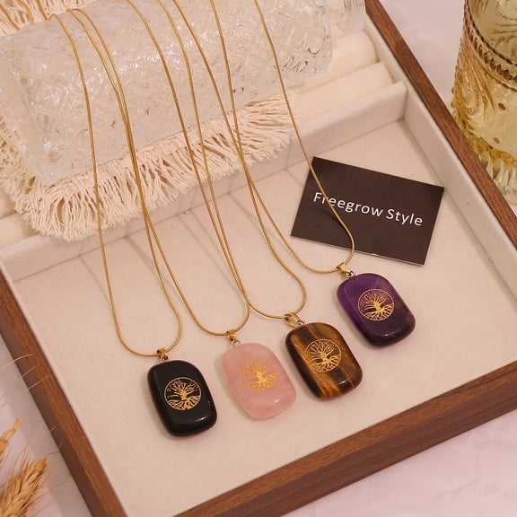 Natural Stone Tree of Life Pendant Layering Necklace — A thoughtful gift choice for women, daughters, girlfriends, wives, mothers, and other adult loved ones.