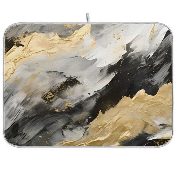 Black Golden Marble Dish Drying Mat Microfiber Kitchen Pad Large Counter Absorbent Dish Mats Drainer Rack 16"x18"
