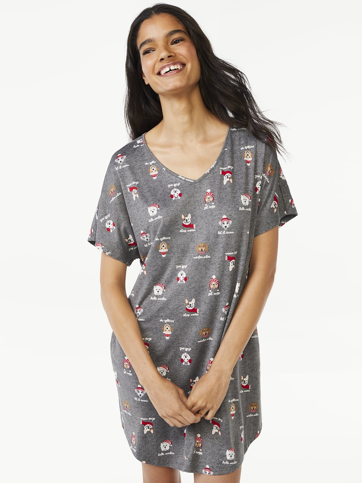 Joyspun Women's Short Sleeve Sleep Shirts, 2-Pack, Sizes S/M to 2X