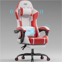 HLDIRECT Gaming Chair, Gamer Chair with Lumbar Massage, Ergonomic Video Game Chair with Pocket Spring Cushion, Computer Chair for Adults, White & Red