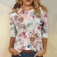 thumbnail image 2 of JULMCOMO Womens Summer Tops 3/4 Length Sleeve Summer Round Neck T Shirts Cute Elbow Sleeve Floral Print Tshirts Plus Size Dressy Casual Graphic Tees Vermilion 4XL, 2 of 5