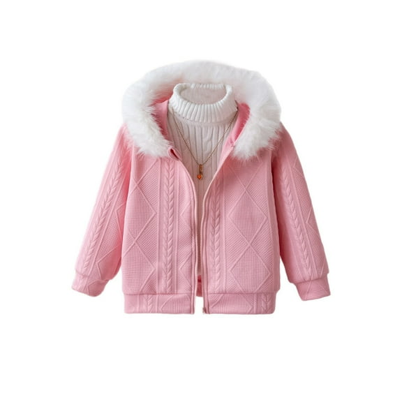 MEZZALL Kids Stylish Girls Quilted Pattern Hooded Cardigan With Cozy Trim For Casual Outings And Daily Comfort Wear Long Sleeve Outerwear Solid Color Coats Winter Lovely Child Streetwear
