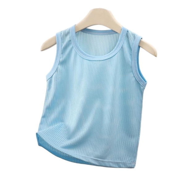Hrsba Girls Summer Top Solid Color Mesh Fabric Crew Neck Sleeveless Top For Kids Casual Summer Soft Lightweight Breathable Comfortable Top