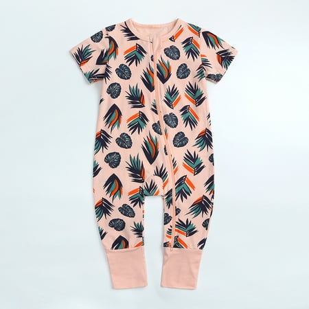 

Leesechin Baby Bodysuit Toddler Kids Boys Girls Cute Cartoon Leaf Cat Pattern Short Sleeve Double Zipper Romper Jumpsuit on Clearance