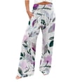 thumbnail image 2 of Brnmxoke Women's Wide Leg Pants with Pockets,Womens Pants High Waist Summer Boho Printed Loose Casual Trousers Cotton Linen Work Casual Palazzo Pants, 2 of 5