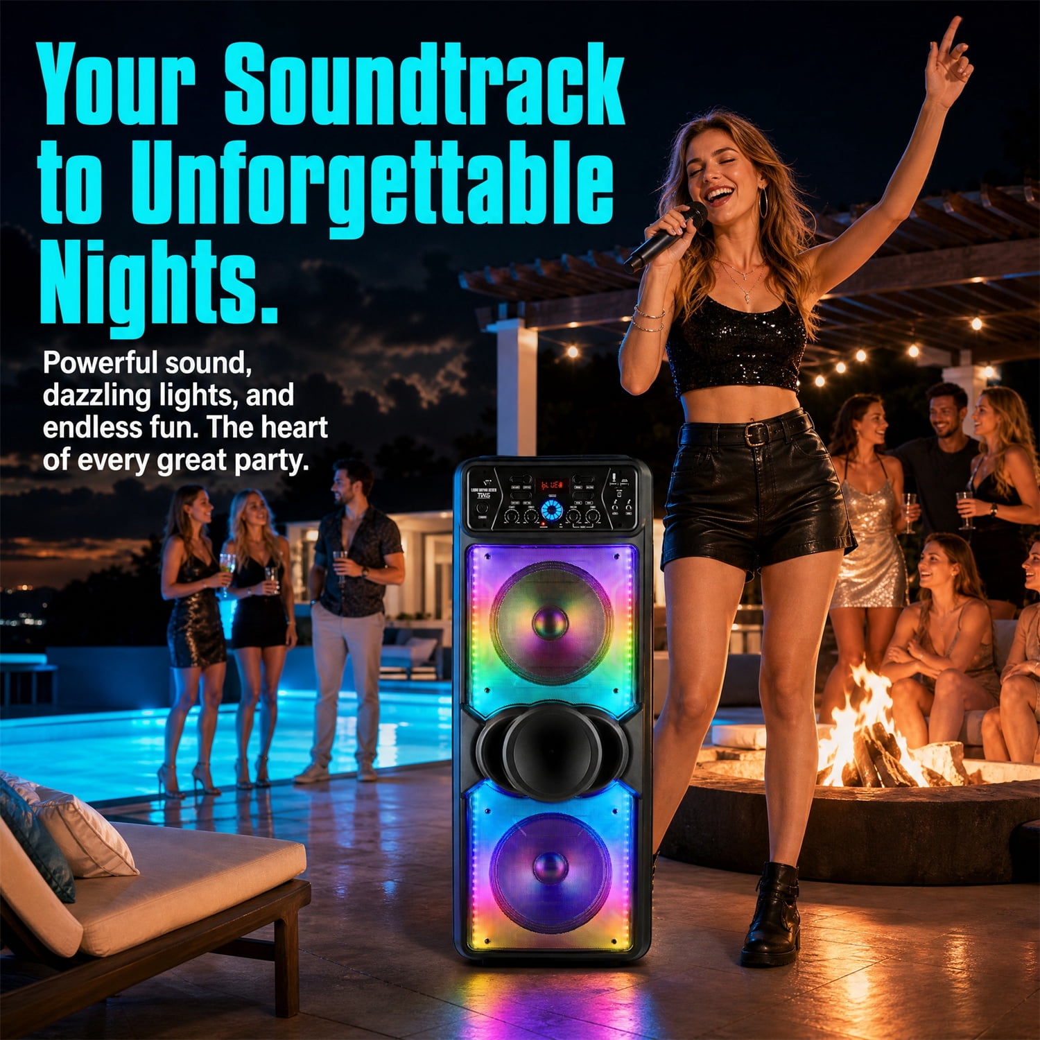 Lohoms Portable Wireless Speaker, Dual 10" Subwoofer & Double 2" Tweeter Trolley Bluetooth Speaker W/ Microphone Heavy Bass Stereo Woofer Party PA System, AUX, FM, Remote, Karaoke LED Light, 37" H