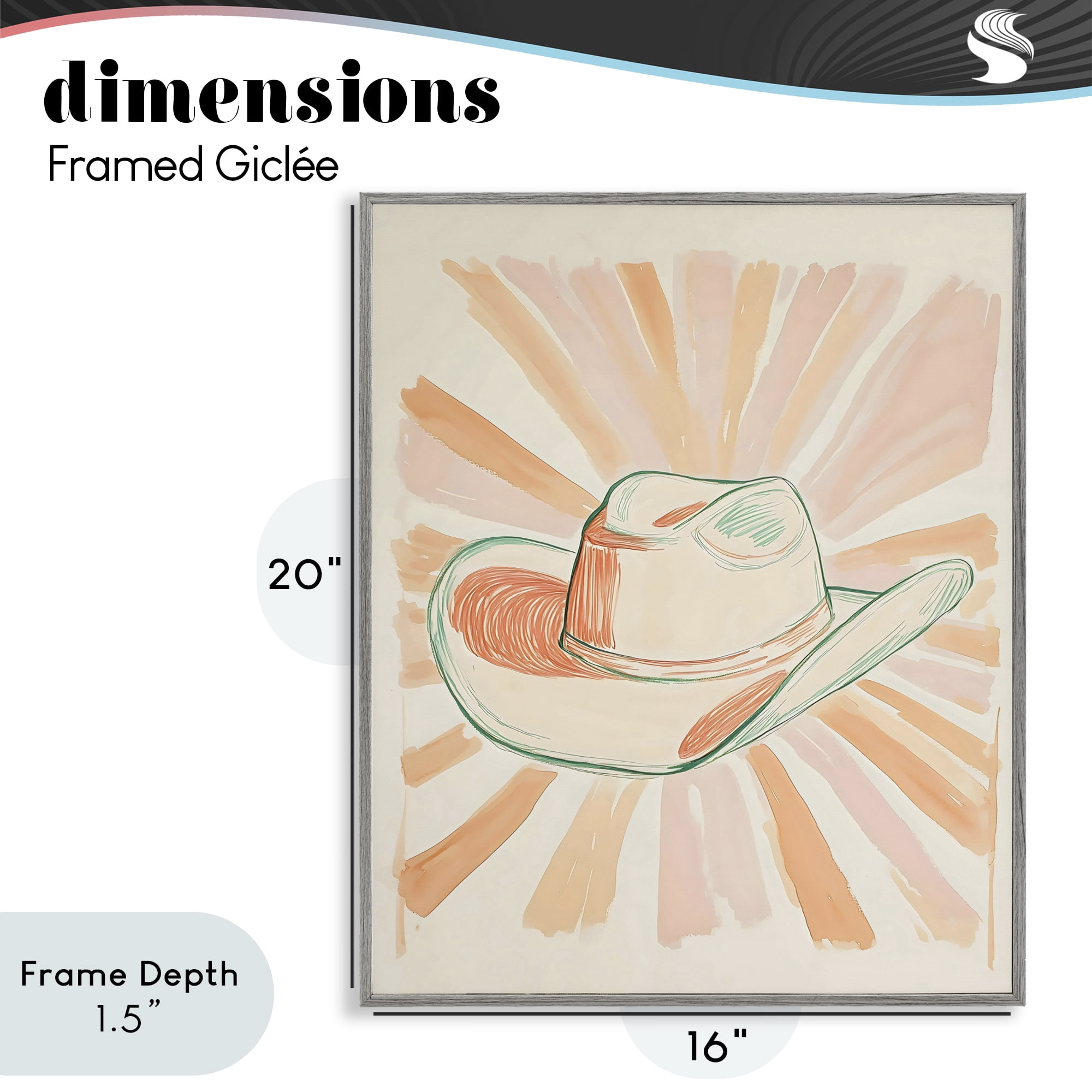 Stupell Industries Sunburst & Cowboy Hat Gray Framed Giclee Art, design by The Prints Vibe