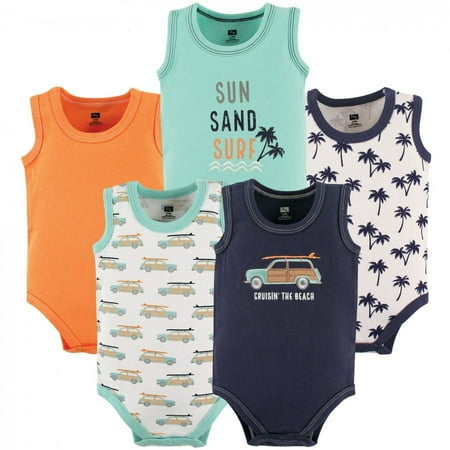 UPC: 0660168009927 | Hudson Baby Infant Boy Cotton Sleeveless Bodysuits 5pk Surf Car 12-18 Months
