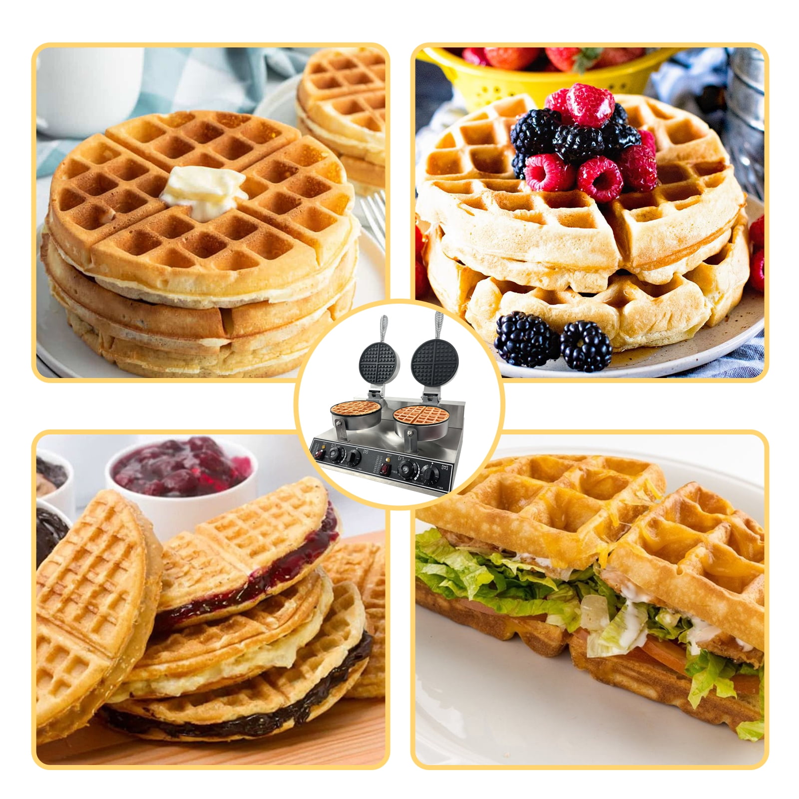 M optimized Commercial Waffle Maker Machine, 110V 2400 W Double Head Nonstick Waffle Maker for Home Restaurant