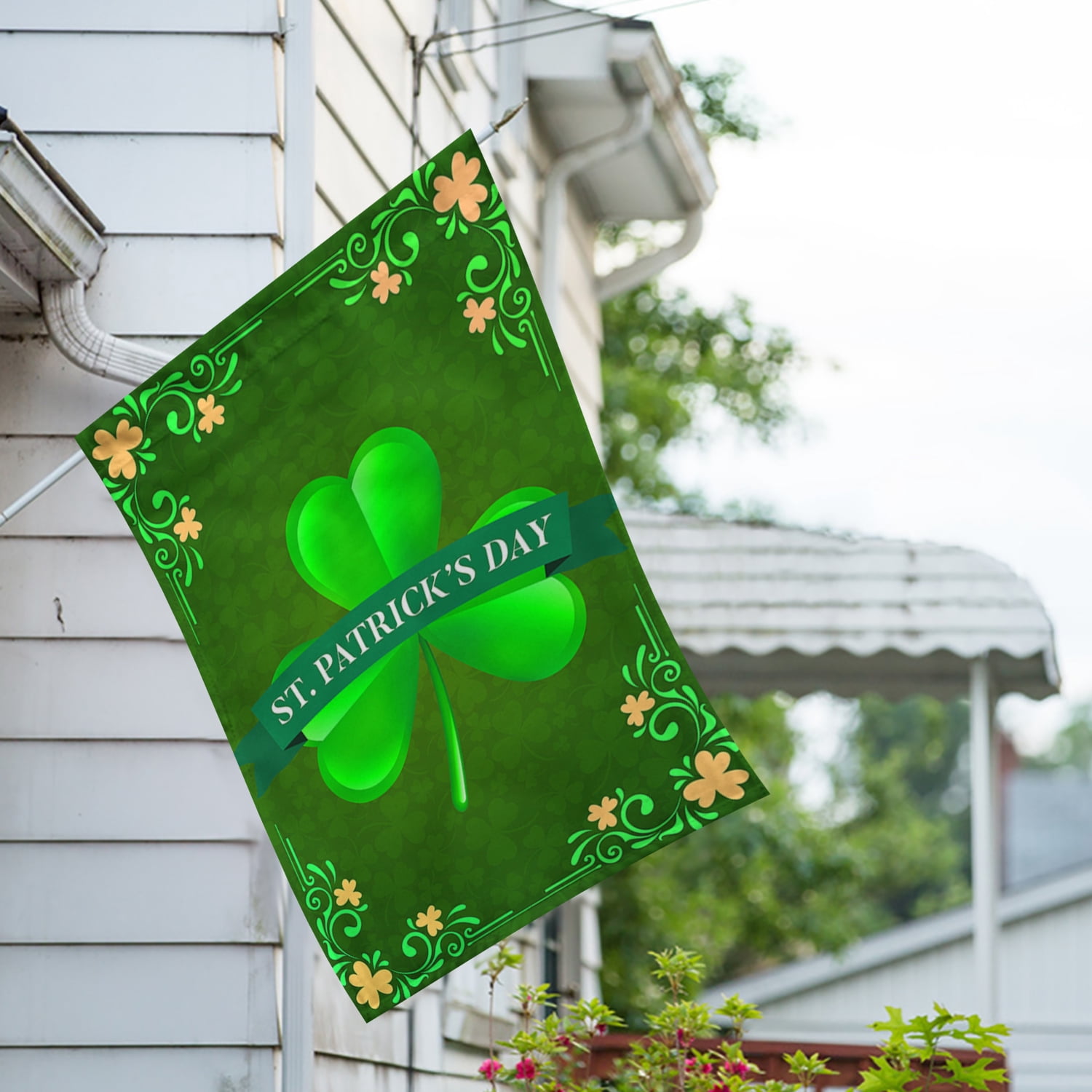 America Forever Happy St Patrick's Day Shamrock House Flag Lucky Clover Shamrock 28 x 40 Inch Luck of the Irish Double Sided Outdoor Yard St Patricks Day Decorations