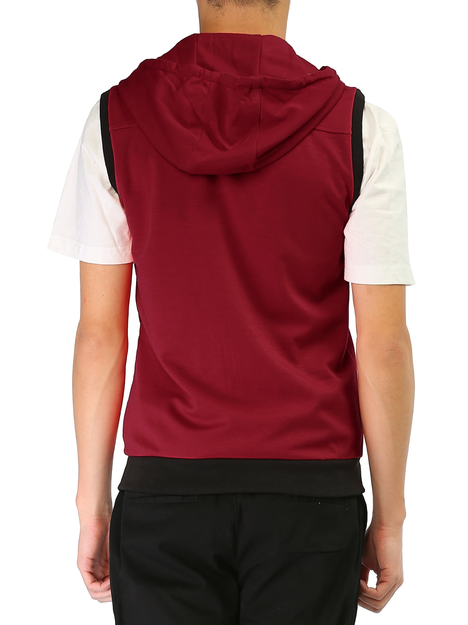 Unique Bargains Men's Sleeveless Zip Up Drawstring Hooded Vest 38 Red
