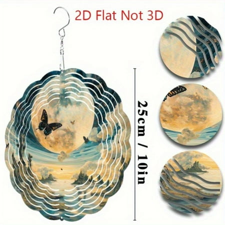 HELLOYOUNG Wind Chimes Butterfly & Moon Art 2D Design 360° Rotation Weatherproof Rustproof Metal Wind Chimes for Garden Patio Balcony Decor Gift for Home Outdoor Multiple Styles Available