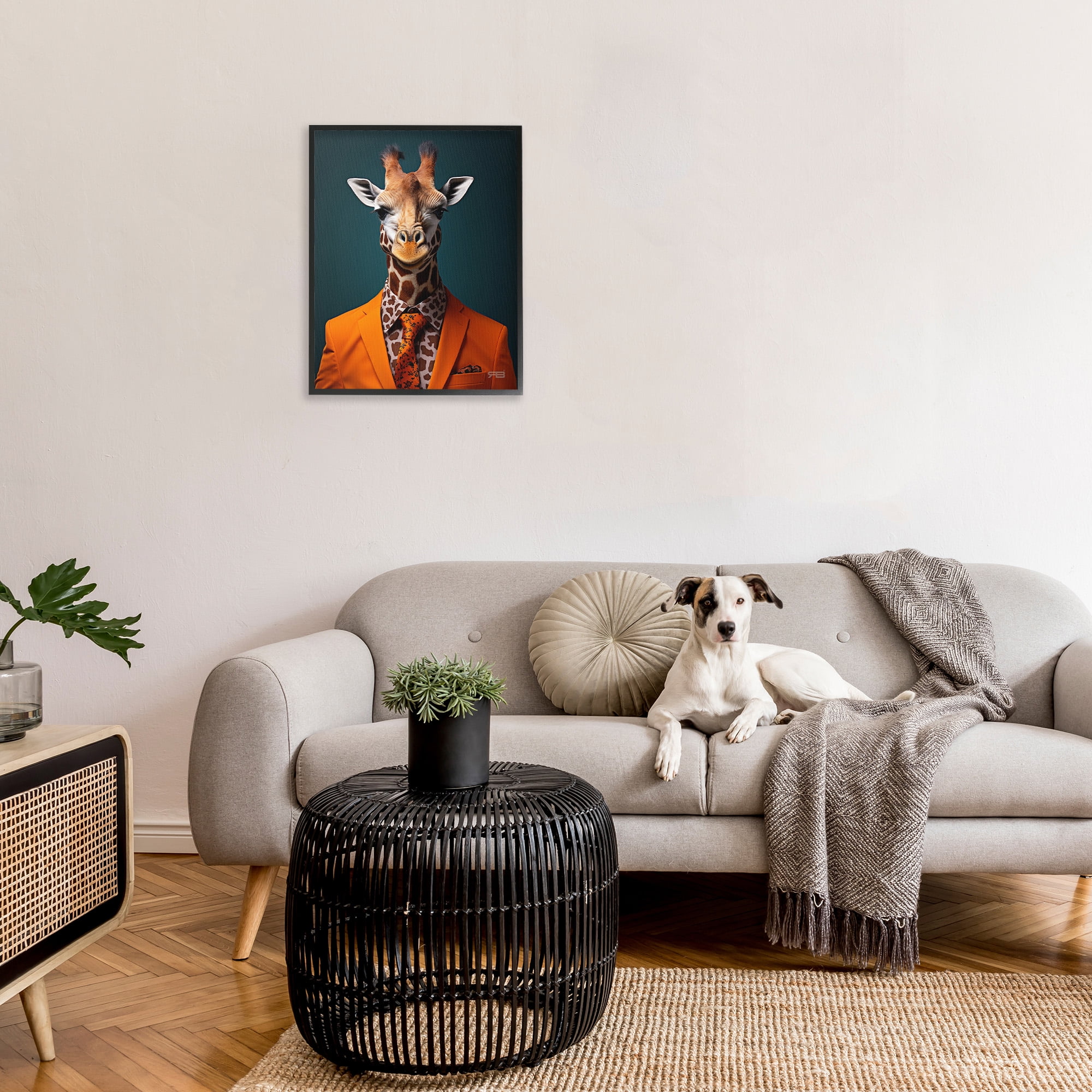 Stupell Industries Giraffe in Formal Suit Animals & Insects Painting Black Framed Art Print Wall Art, 24 x 30
