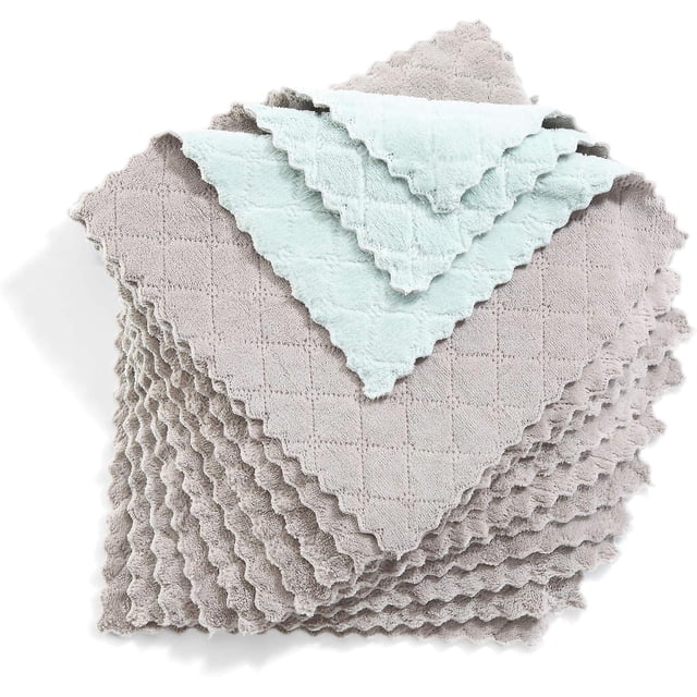 Microfiber Cleaning Cloth, Double-Sided Microfiber Towel Lint Free Highly Absorbent . Size:9.8"x9.8", Pack of 10