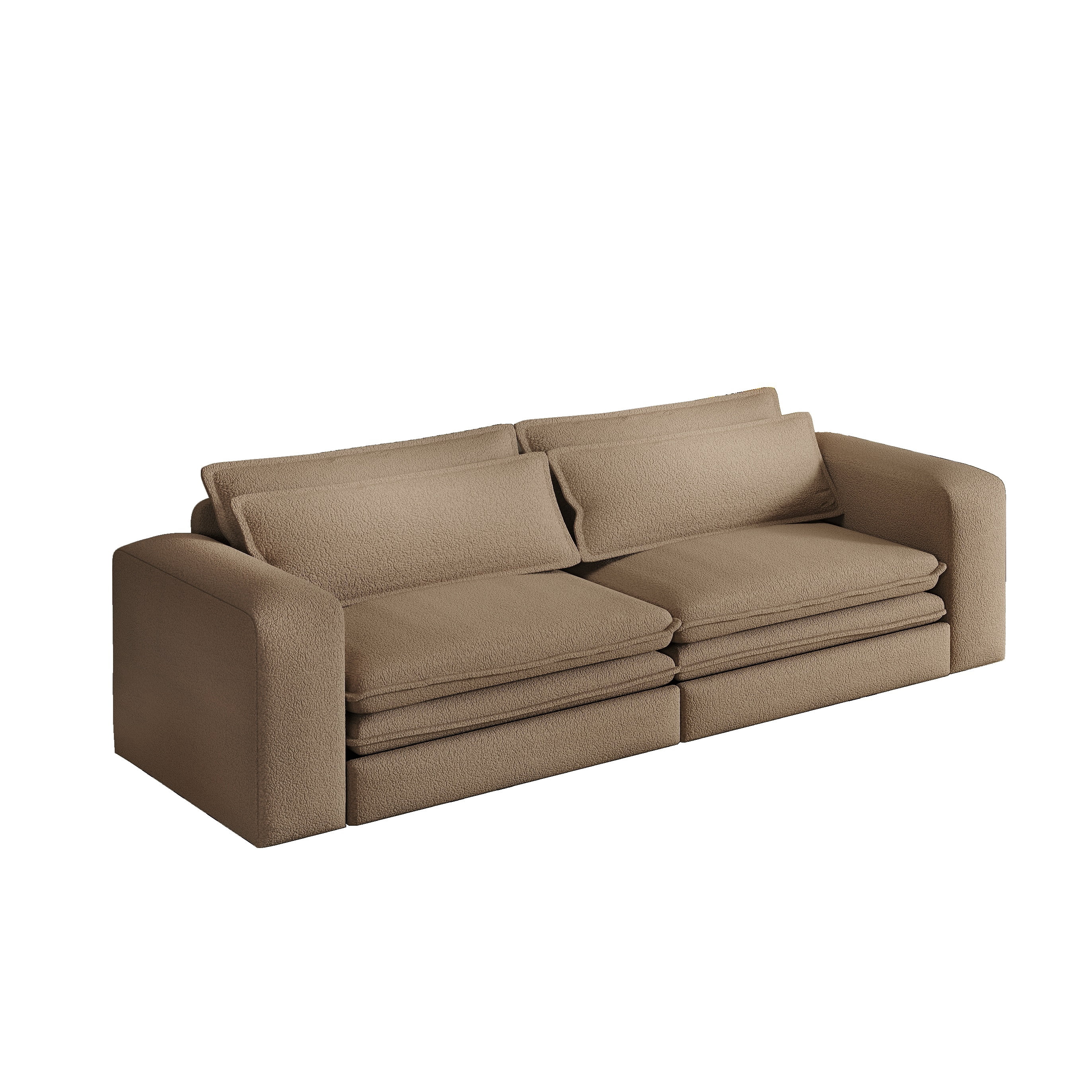 3-in-1 King Size Sleeper Sofa Bed, 93" Sherpa Fleece Pull Out Couch with Wide Armrests & Deep Seat, Modern Convertible Futon Lounge Sofa with 2 Pillows, Camel