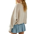 thumbnail image 2 of xiaxaixu Chandail en Tricot Uni/à Rayures pour Femmes Col Rond Manches Longues Pulls Amples Printemps Automne Décontractés Mode Urbaine, 2 of 5