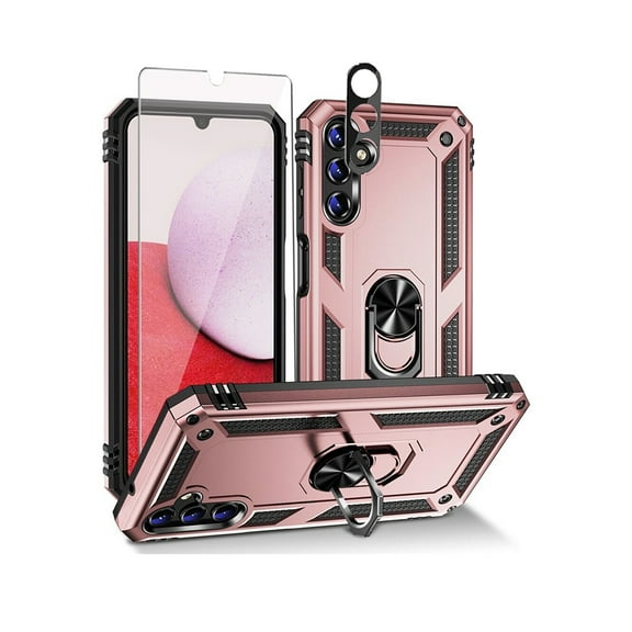 TASHHAR Samsung Galaxy A14 5G Case with Screen and Lens Protector and Magnetic Ring Mount Kickstand Military Grade Full Body Double Layer Durable Detachable for Galaxy A14 5G Phone - Rose Gold