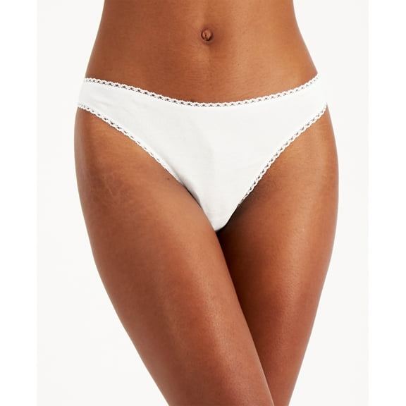 Charter Club Everyday Cotton Women’s Lace-Trim Thong, White, XXL