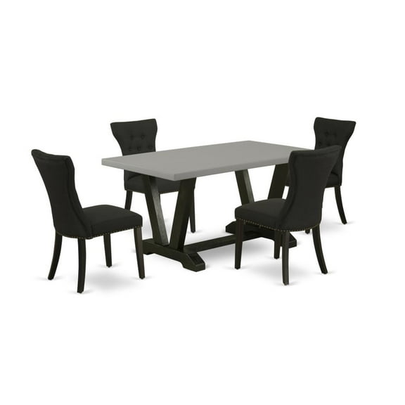 East West Furniture V-Style 5-piece Wood Dining Set with Cement Top in Black