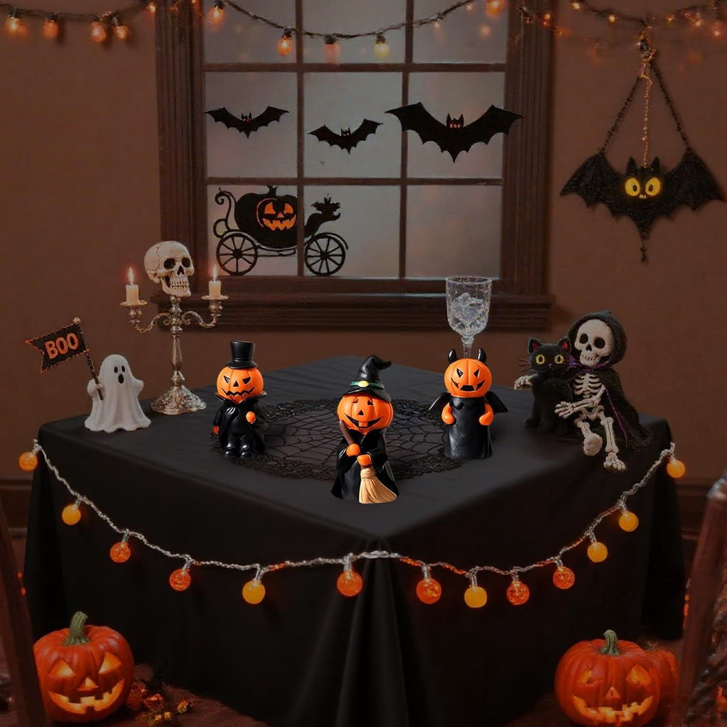 Set of 3 Mini Pumpkin People Figurines for Halloween Table Decor