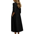 thumbnail image 7 of Ayolanni Women's Fall Dress 3/4 Sleeve V Neck Cotton A-Line Maxi Dresses Daily Flowy Solid Side Slit Long Dress with Pockets Black XL, 7 of 7