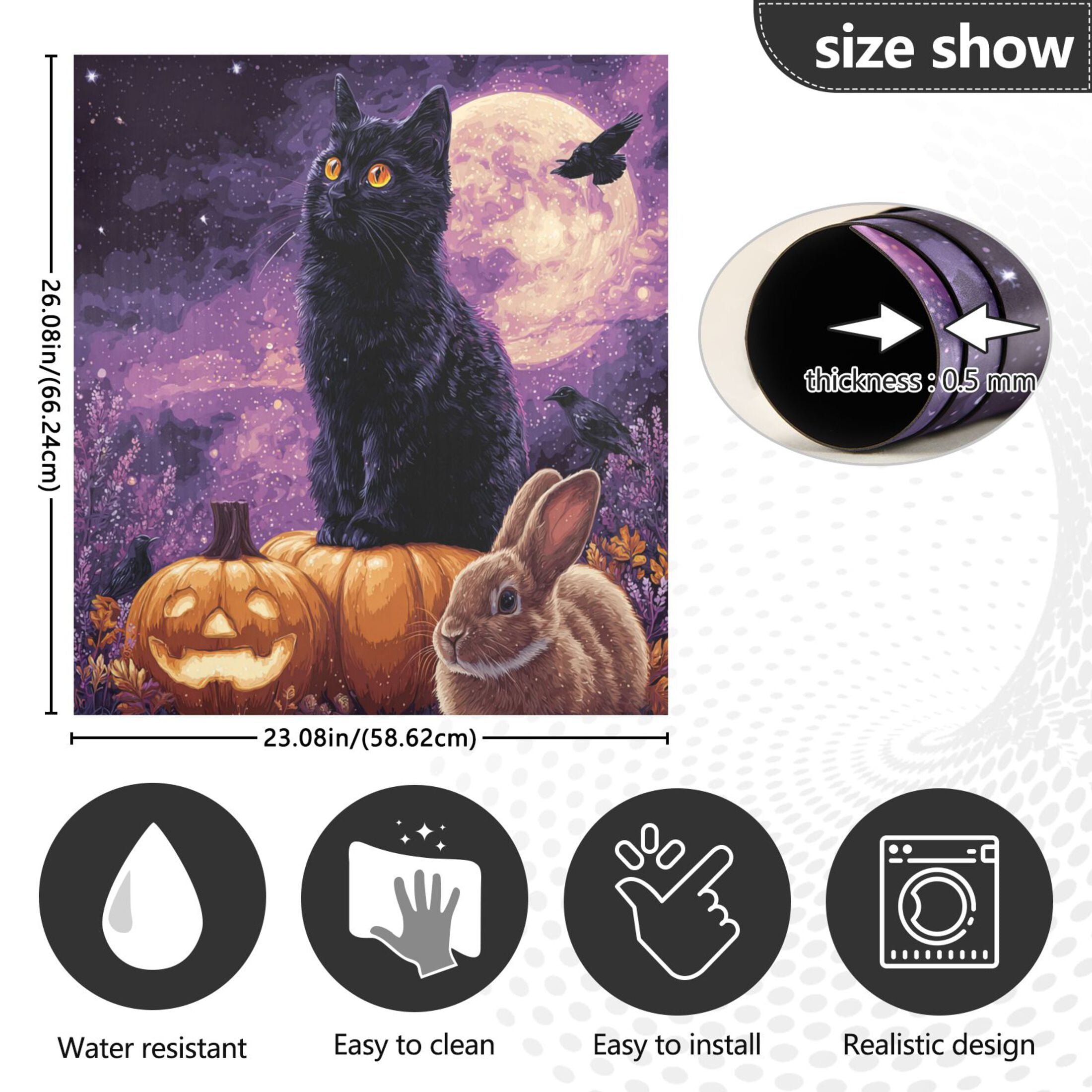 Dishwasher Magnetic Refrigerator Magnet Cover Sticker Home Decorative 23"x26" Black Cat Rabbit and Crows