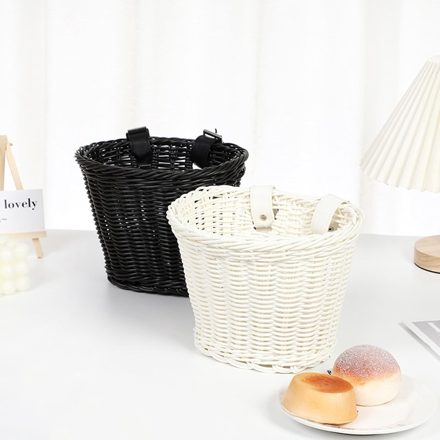 Kids Bike Front Basket Waterproof Plastic Woven Wicker for Boys and Girls Coffee 8.27x5.90x5.90inch