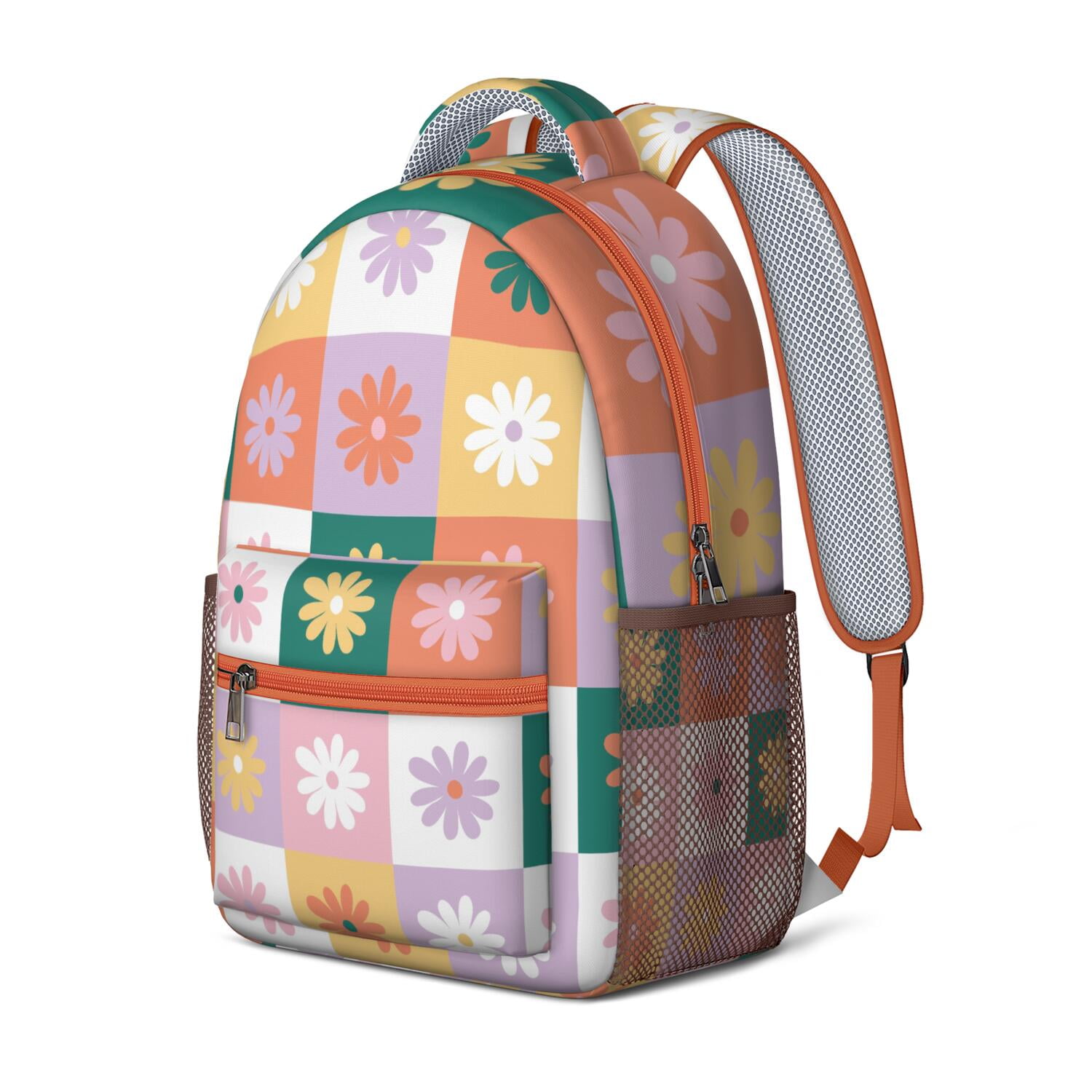 Retro Daisy Graphic School Backpack - Waterproof Exterior & Spacious Organized Storage