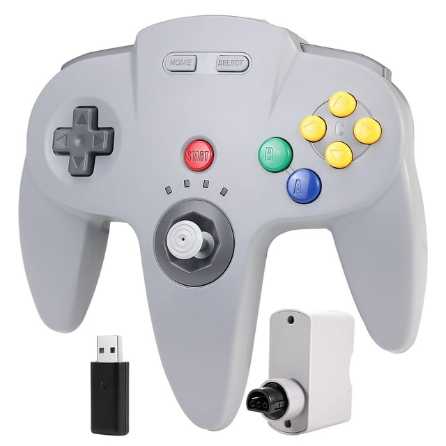 Manette en Ligne Sans Fil N64 2,4 GHz avec Commutateur, Récepteur USB et Récepteur N64, Compatible avec PC Windows, Portable, iOS, Mac, Raspberry Pi, N64 / Switch Online/NSO