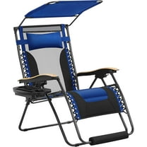 YANG2，29in Zero Gravity Chair, Adjustable Patio Padded Anti Gravity Recliner Foldable Outdoor Lounger with Cup Holder Tray, Canopy Shade and Headrest for Beach Camping Navy Blue/Black/1