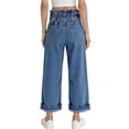 thumbnail image 4 of Girl's Denim Pants Trendy Wide Leg Jeans High Waisted Stretchy Loose Cropped Pants with Button Fly, 4 of 6