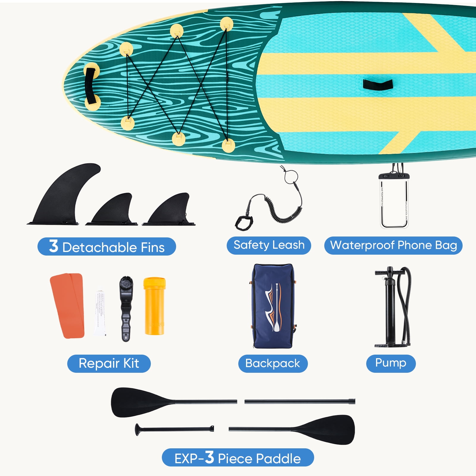 10'5" Inflatable Stand Up Paddle Board, Commercial Grade PVC ISUP with Non-Slip Deck, Complete SUP Accessories: Paddle, Pump, Leash & Backpack, All-Skill Level Water Sports Board, Yellow