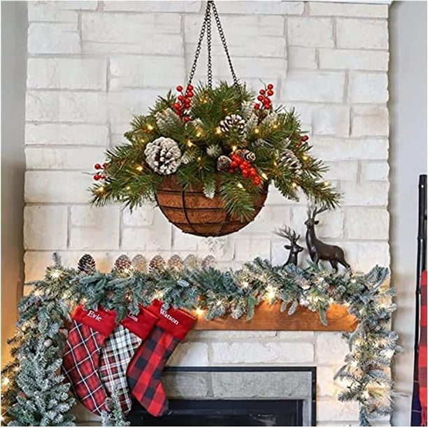 Pre-lit Artificial Christmas Hanging Basket