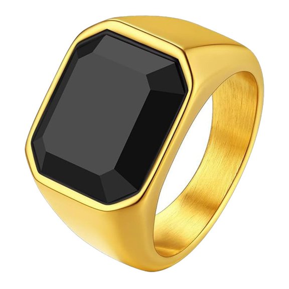 PAURO Gemstone Signet Rings for Men Square 14MM Geometric Band Gifts Stainless Steel Vintage Cool Classic Statement Everyday Simple Biker Personalized Jewelry Gold Size 13
