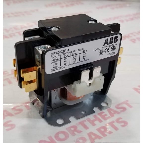ABB, DP40C2P-1, 2 Pole, 40 Amps, 120VAC Coil, Definite Purpose Contactor