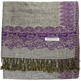 thumbnail image 4 of Falari Women's Large Double Layered Pashmina Shawl Wrap Border Pattern Scarf Grey/Purple, 4 of 4