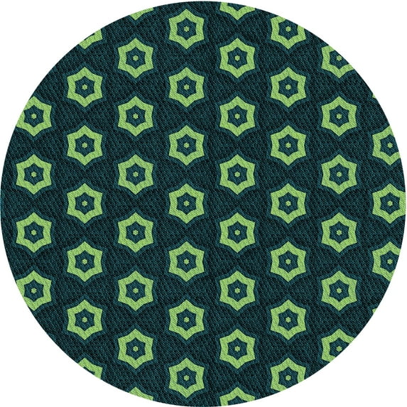 Ahgly Company Indoor Round Patterned Deep Teal Green Area Rugs, 5' Round