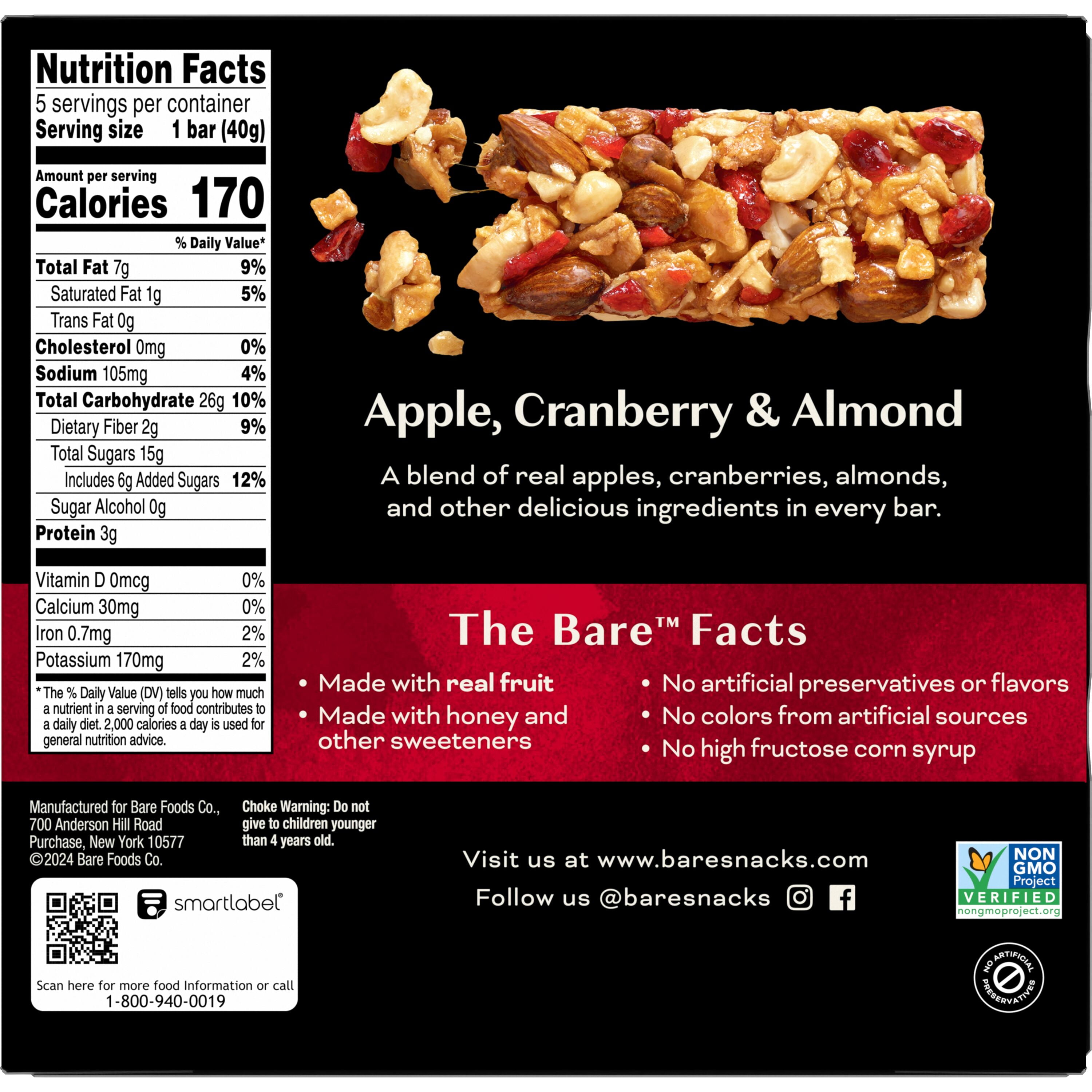 (2 pack) Bare Fruit & Nut Bars, Apple, Cranberry & Almond, 1.41 oz, 5 Count