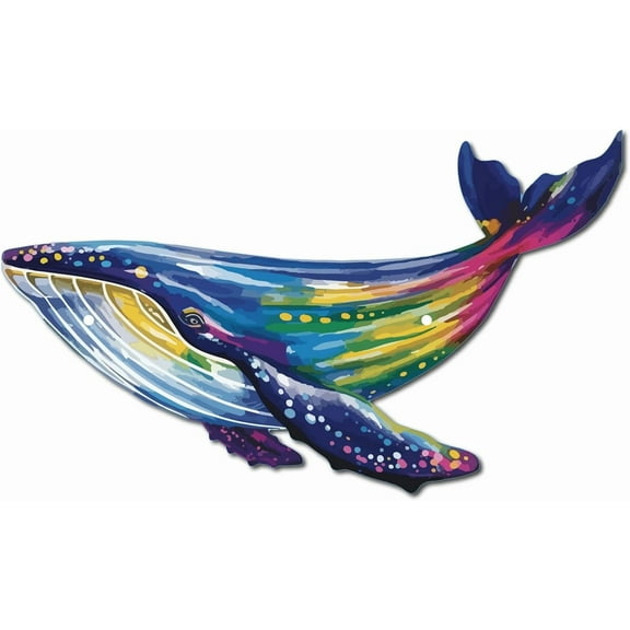 Whale Metal Art Wall Decor Ocean Animal Wall Sculpture Vivid Colorful Rainbow Sea Life Iron Hanging Ornament Sign