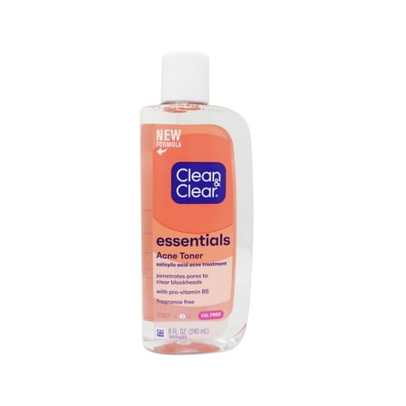 Clean & Clear Essentials Oil-Free Deep Cleaning Face Toner with 2% Salicylic Acid Acne Medication , 8 Fl Oz