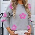 thumbnail image 6 of Womens Sweaters Pullover Long Sleeved Round Neck Flower Embroidered Sweater Gray M, 6 of 6