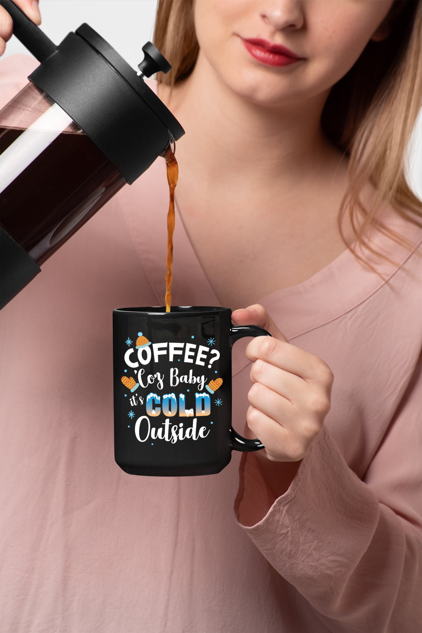 Coffee? Because Baby It's Cold Outside Christmas or Cup, Black 15oz Ceramic Mug