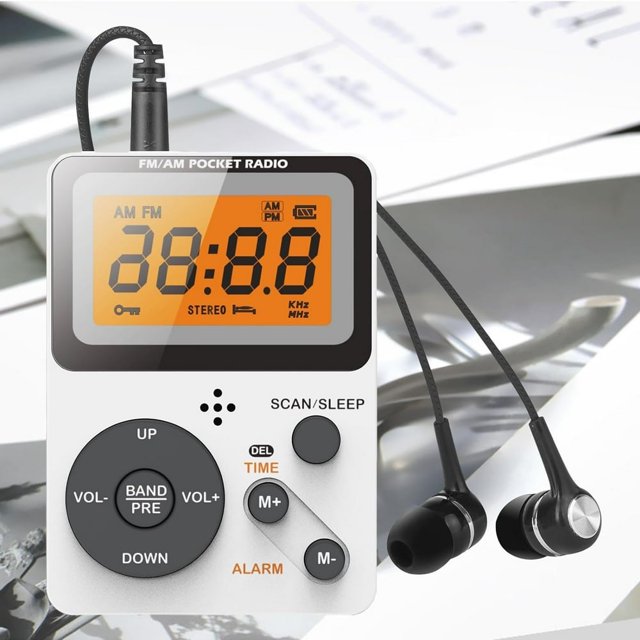 MesaSe Pocket AM FM Radio Portable with Stereo Earphone Battery Operated Radio by 2 AAA Manual Preset Large Screen Lock Key Walkman Radio Sleep Timer Mini Radio Digital Radio(No Sp